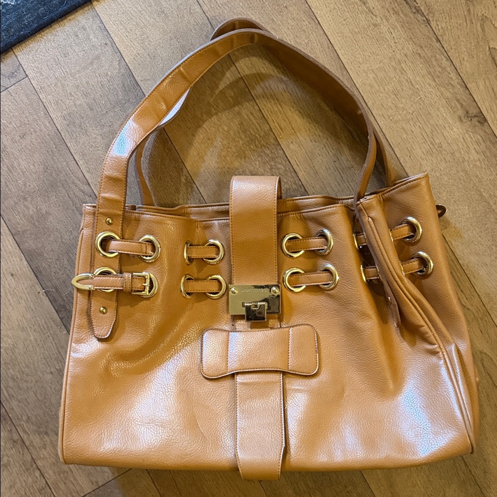 Jimmy Choo Cognac Leather Shoulder Bag with Gold Hardware